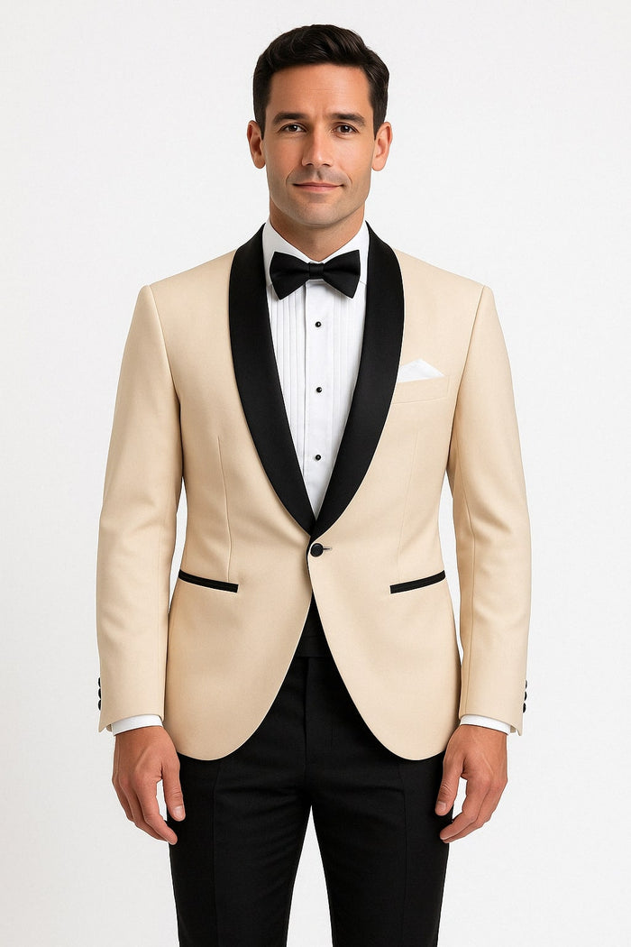 Champagne Tuxedo Jacket with Black Shawl Lapel