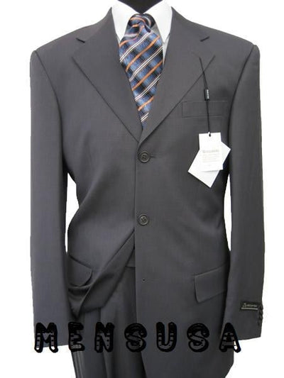 Men's Darkest Charcoal Almost Black 100% Available in 2 or Three ~ 3 Buttons Style Regular Classic Cut. (SUPER 140), Double Back Vent Pleated Pants