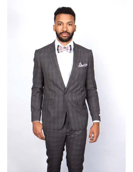 Charcoal Plaid Tapered Slim Suit with Lower Rise Pants