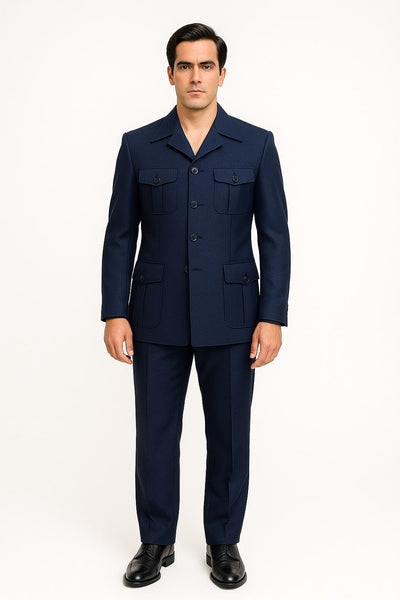 Men's Navy Safari Suit with Utility Jacket