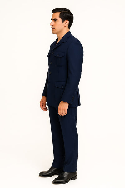 Men's Navy Safari Suit with Utility Jacket