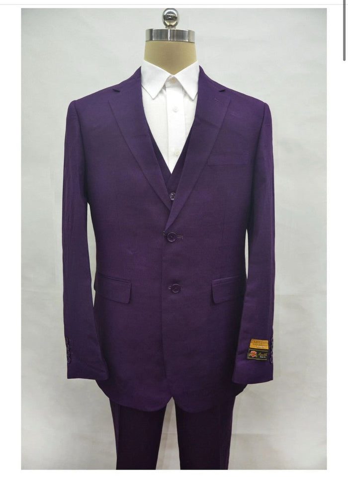 Classic Purple Slim Fit Three-Piece Suit for Men