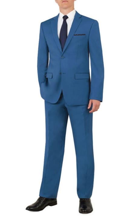 Slim Fit Suit Fitted Suit Men's Flat Front Pants Cobalt Blue Indig