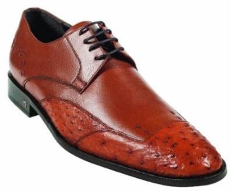 Men's Ostrich Full Quill Skin Cognac Dress Shoe Mens Ostrich Skin Shoes
