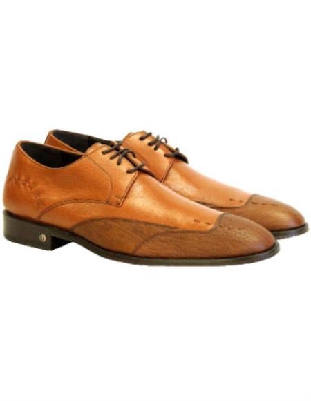 Vestigium Men's Cognac Genuine Sharkskin Derby Shoes