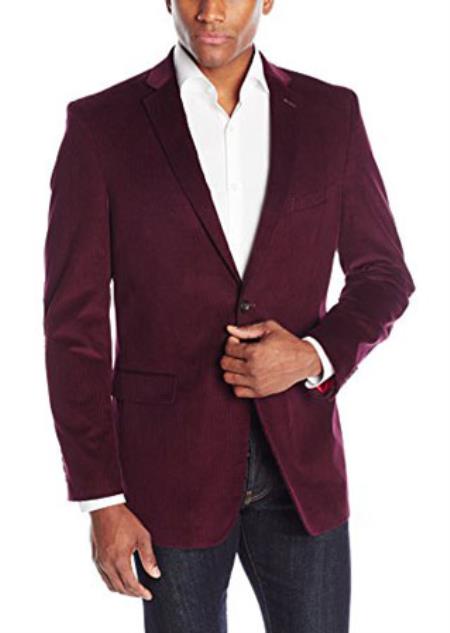 Men's Tonal Elbow Patches Cotton Corduroy Sport Coat Bordeaux