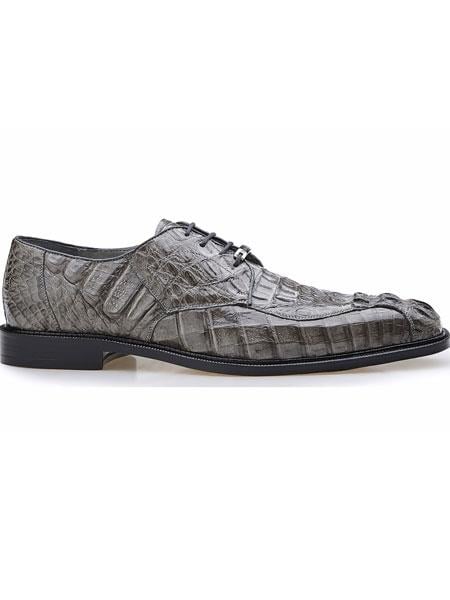 Men's Grey Genuine Hornback Caiman Leather Lining Chapo Lace Up Shoes