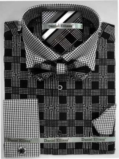 Daniel Ellissa Ds3779BP2 Men's French Cuff Black Men's Dress Shirt