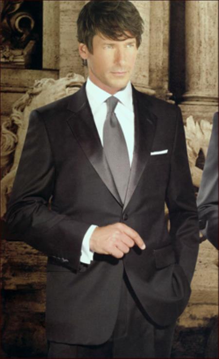 Men's One Button Super 150's Tuxedo Black Authentic Tiglio Brand - High End Suits - High Quality Suits