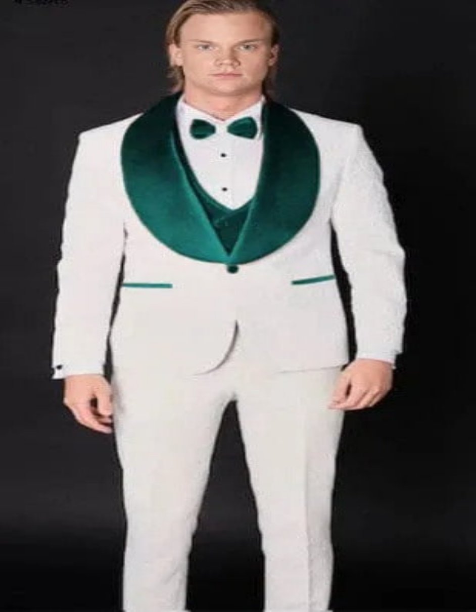 White & Teal Blue Tuxedo Wedding Suit Set