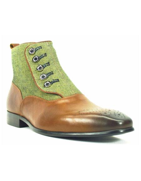 Mens Green Dress Shoes Mens Fashionable Button-up Zip Denim Leather Boots