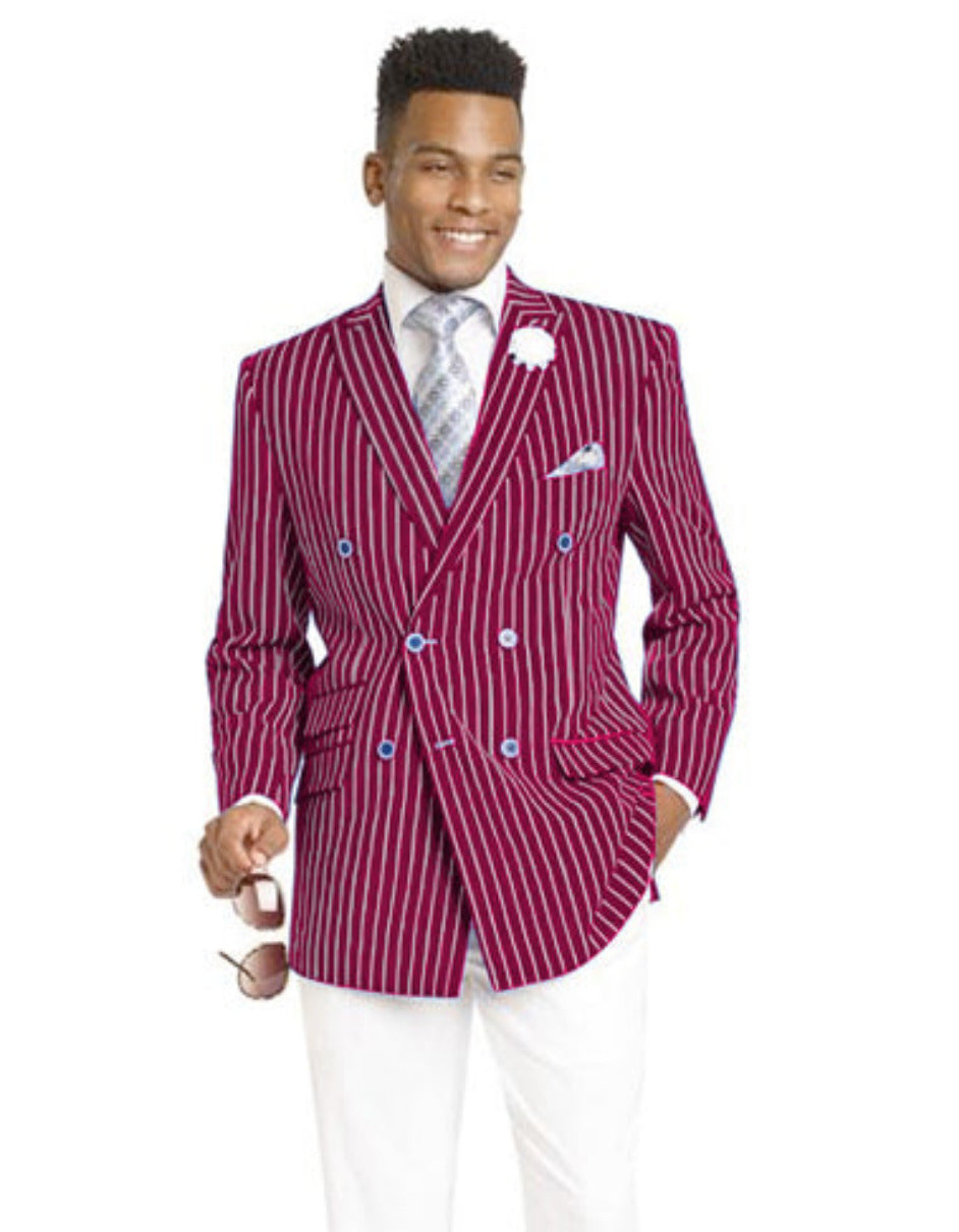Burgundy Pinstripe Double Breasted Blazer