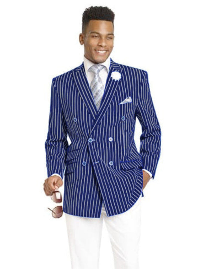 Navy Double Breasted Pinstripe Blazer for Men