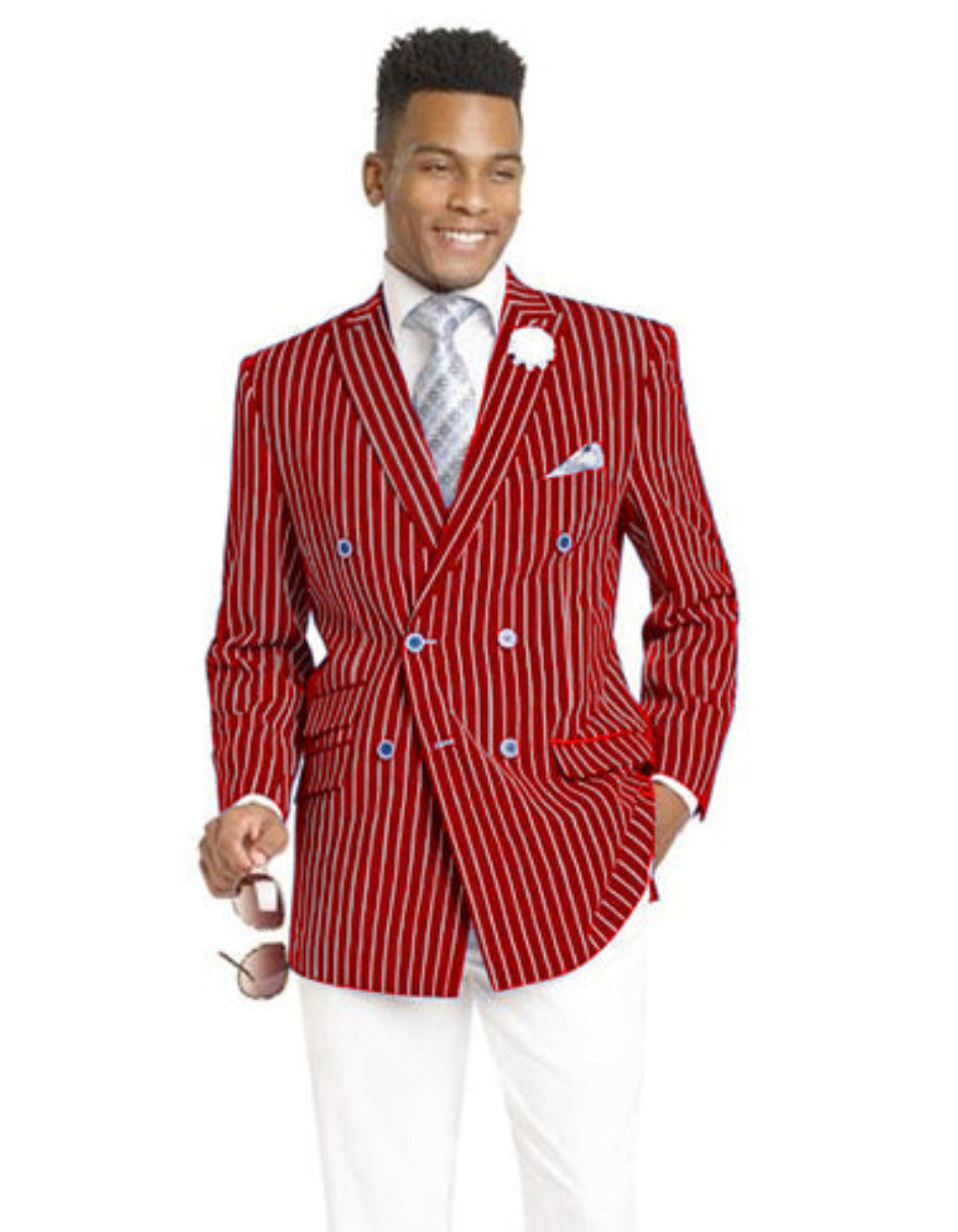 Red Pinstripe Double Breasted Men's Blazer