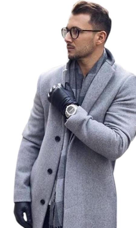 Alberto Nardoni Men's Dress Coat Light Grey ~ Silver Gray Men's overcoat ~ Long Men's Dress Topcoat