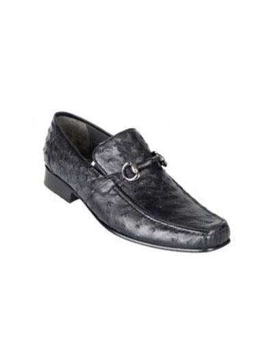 Mens Ostrich Skin Shoes Los Altos Black Genuine Ostrich Quill Bit Stylish Dress Loafer Shoes