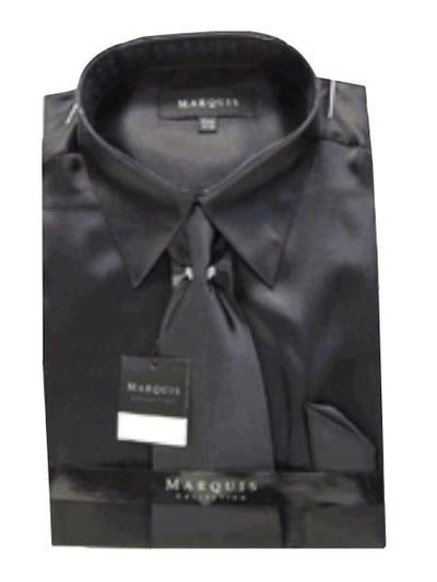 Fashion Cheap Priced Sale Men's New Black Satin Dress Shirt Combinations Set Tie Combo Shirts Men's Dress Shirt