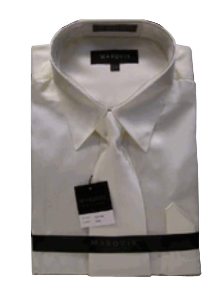 Fashion Cheap Priced Sale Men's New Cream Ivory Satin Dress Shirt Combinations Set Tie Combo Shirts Men's Dress Shirt