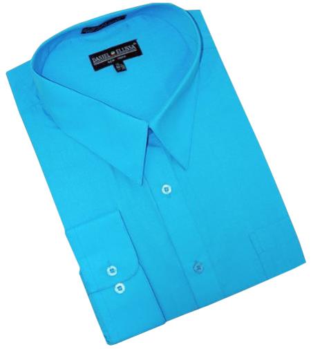 Mens Turquoise Dress Shirt Turquoise ~ Light Blue Stage Party Cotton Blend Mens Dress Shirt Turquoise / XXL 18.5” Neck / 35” Sleeve