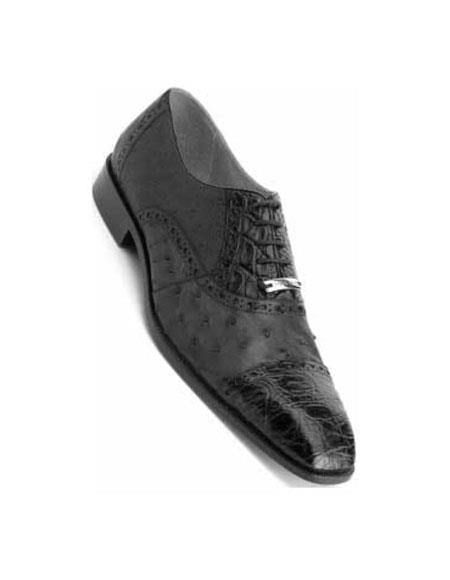 Black Skin Italian Lace Up Oxford Dress Shoe Mens Ostrich Skin Shoes