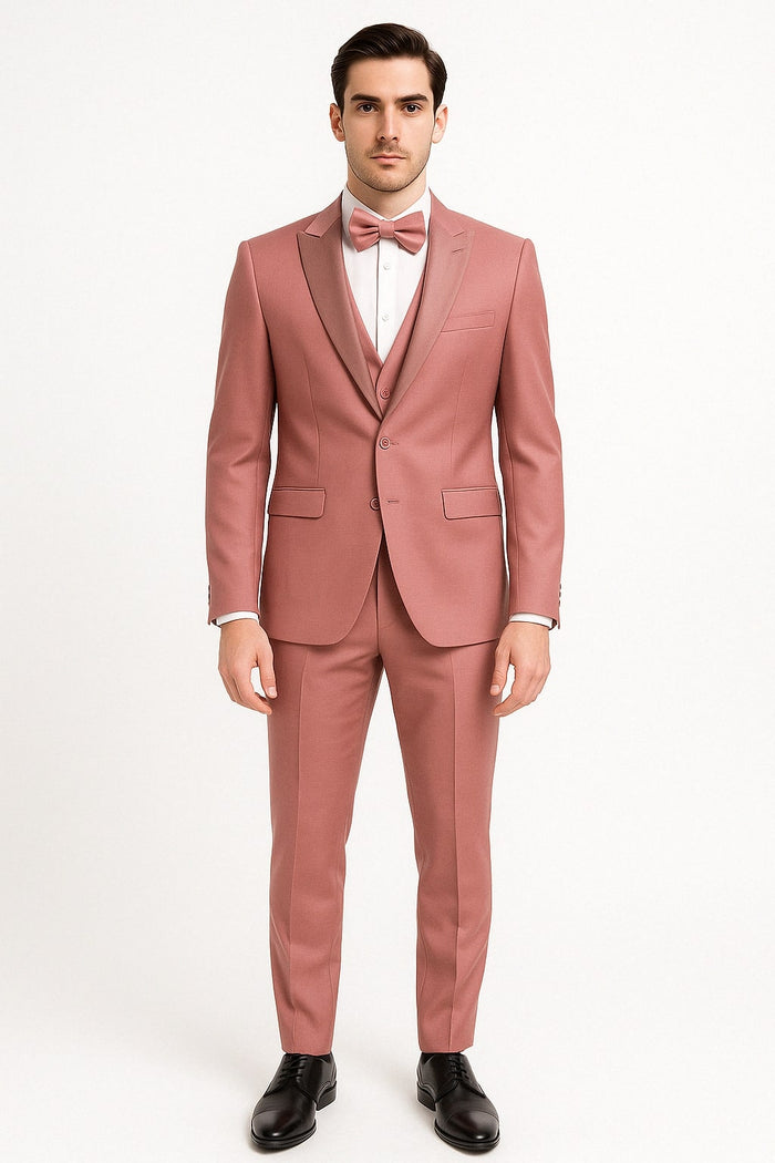 Dusty Pink Slim Fit Three-Piece Tuxedo