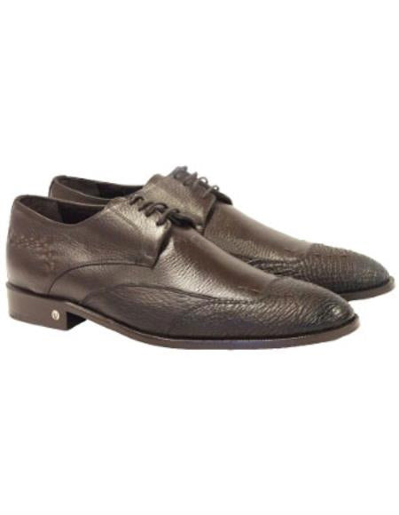 Brown Dress Shoe Vestigium Mens Faded Brown Genuine Sharkskin Derby Shoes