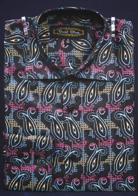 Multi-Color thick collared cuffs Fancy Polyester Dress Shirt