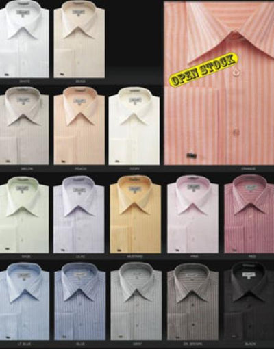 Fratello French Cuff Sage and Red - Herringbone Tweed Stripe Big and Tall Sizes 18 19 20 21 22 Inch Men's Dress Shirt Neck