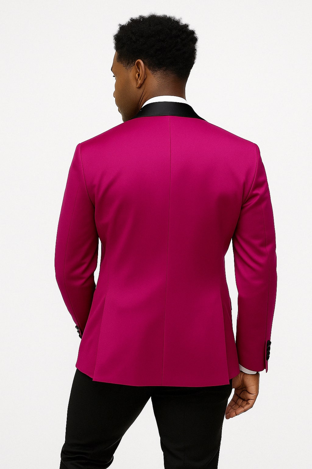 Fuchsia Satin Tuxedo Jacket with Black Peak Lapel