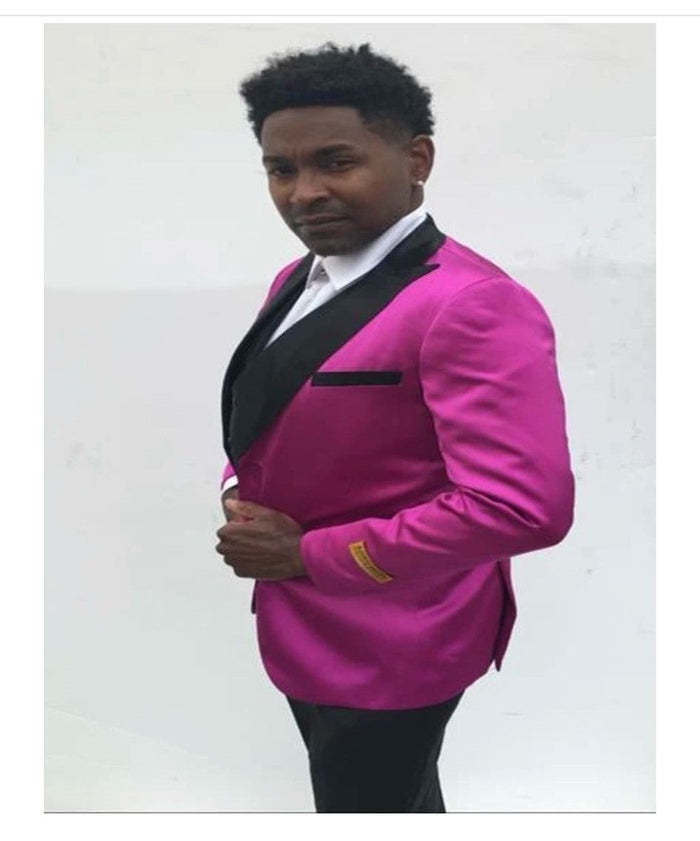 Fuchsia Satin Tuxedo Jacket with Black Peak Lapel