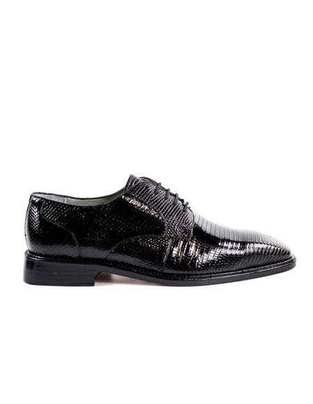 Authentic Genuine Skin Italian Men's Genuine Lizard Black Shoes