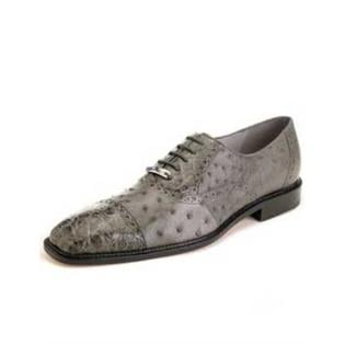 Cap toe Lace UP Oxford Style Gray Ostrich & Crocodile Authentic Genuine Skin Italian Shoes Mens Ostrich Skin Shoes