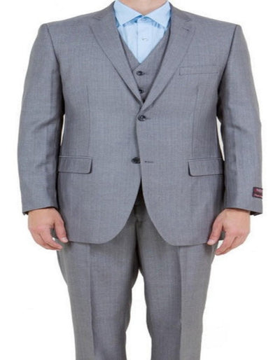 Men's Sharkskin 3 Piece Gray Suit, Regular Fit