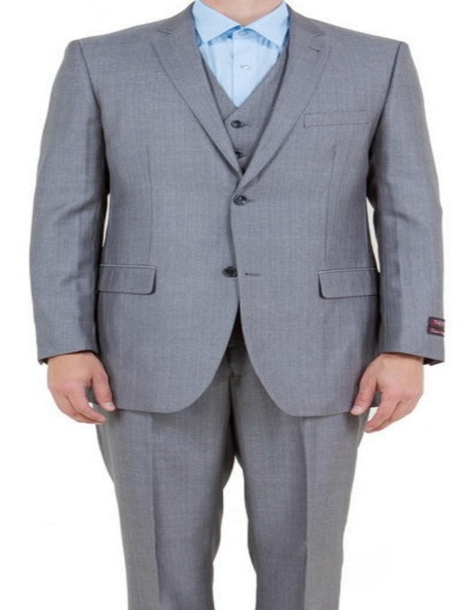 Men's Sharkskin 3 Piece Gray Suit, Regular Fit