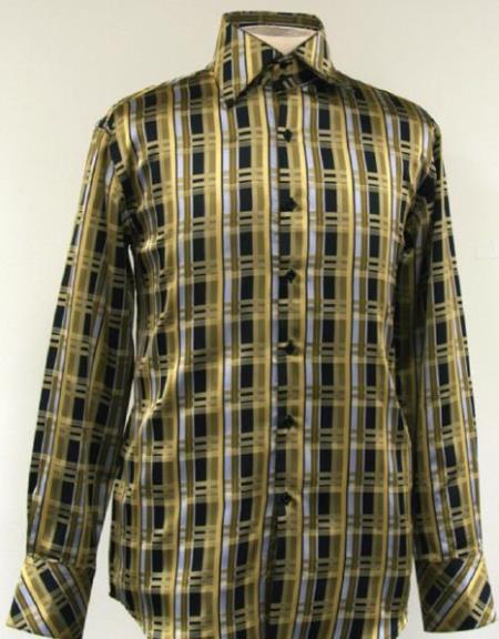 Fancy Polyester Fashion Shirt With Button Cuff Olive Green Men's Dress Shirt Night Club Outfit guys Wear For Men Clothing Fashion