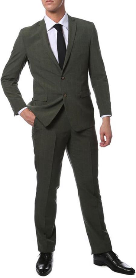 Extra Fit Olive Green Glen Plaid Suit