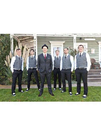Men's Matching Grey ~ Gray Dress Tuxedo Wedding Men's Vest ~ Waistcoat ~ Waist coat Black Pants Set