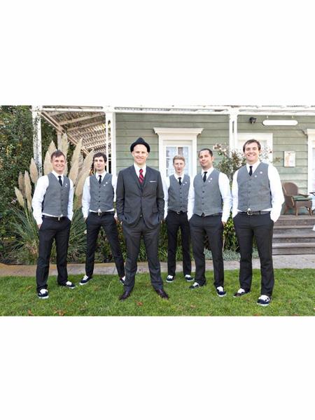 Men's Matching Grey ~ Gray Dress Tuxedo Wedding Men's Vest ~ Waistcoat ~ Waist coat Black Pants Set
