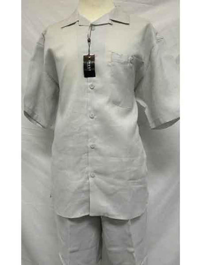 Men's 2 Piece Big Size Grey Linen Short Sleeve Casual Outfit Casual Two Piece Mens Walking Outfit For Sale Pant Sets Suit