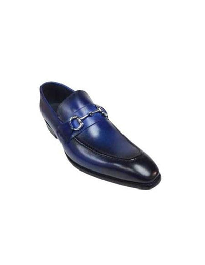 Men's Slip On Leather Royal Blue Fashionable Carrucci Shoe With Top Silver Buckle