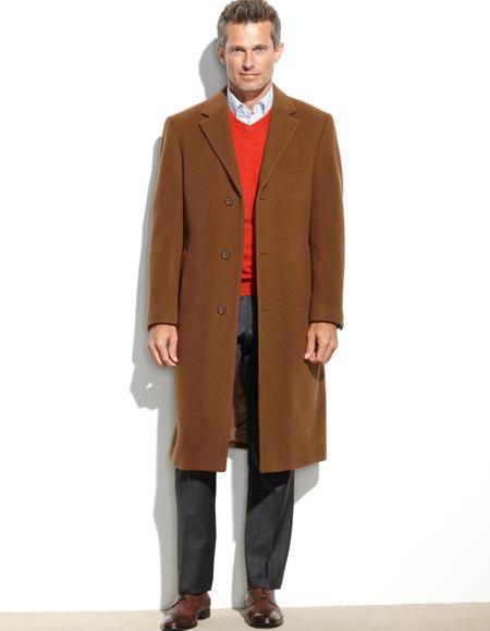 Vitali VICUNA Light Brown & Rust ~ Copper Color Vicuna Color Men's Dress Coat 48 Inch Long Overcoat ~ Long Men's Dress Topcoat - Winter coat