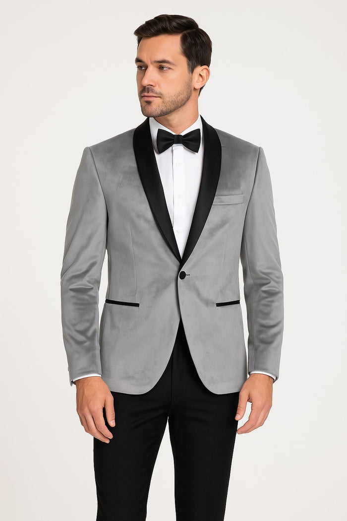Light Gray Velvet Slim Fit Tuxedo Jacket & Pants