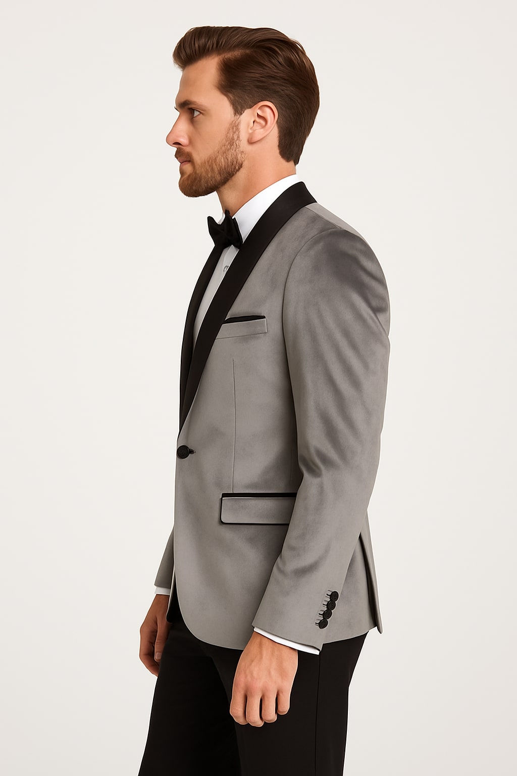 Light Gray Velvet Slim Fit Tuxedo Jacket & Pants