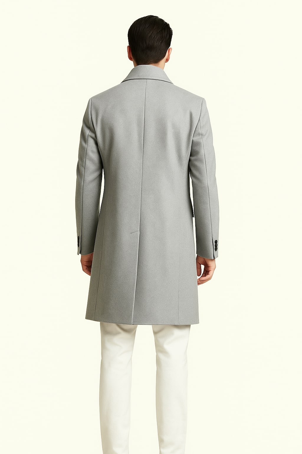 Men's Light Gray Wool Single-Breasted Overcoat