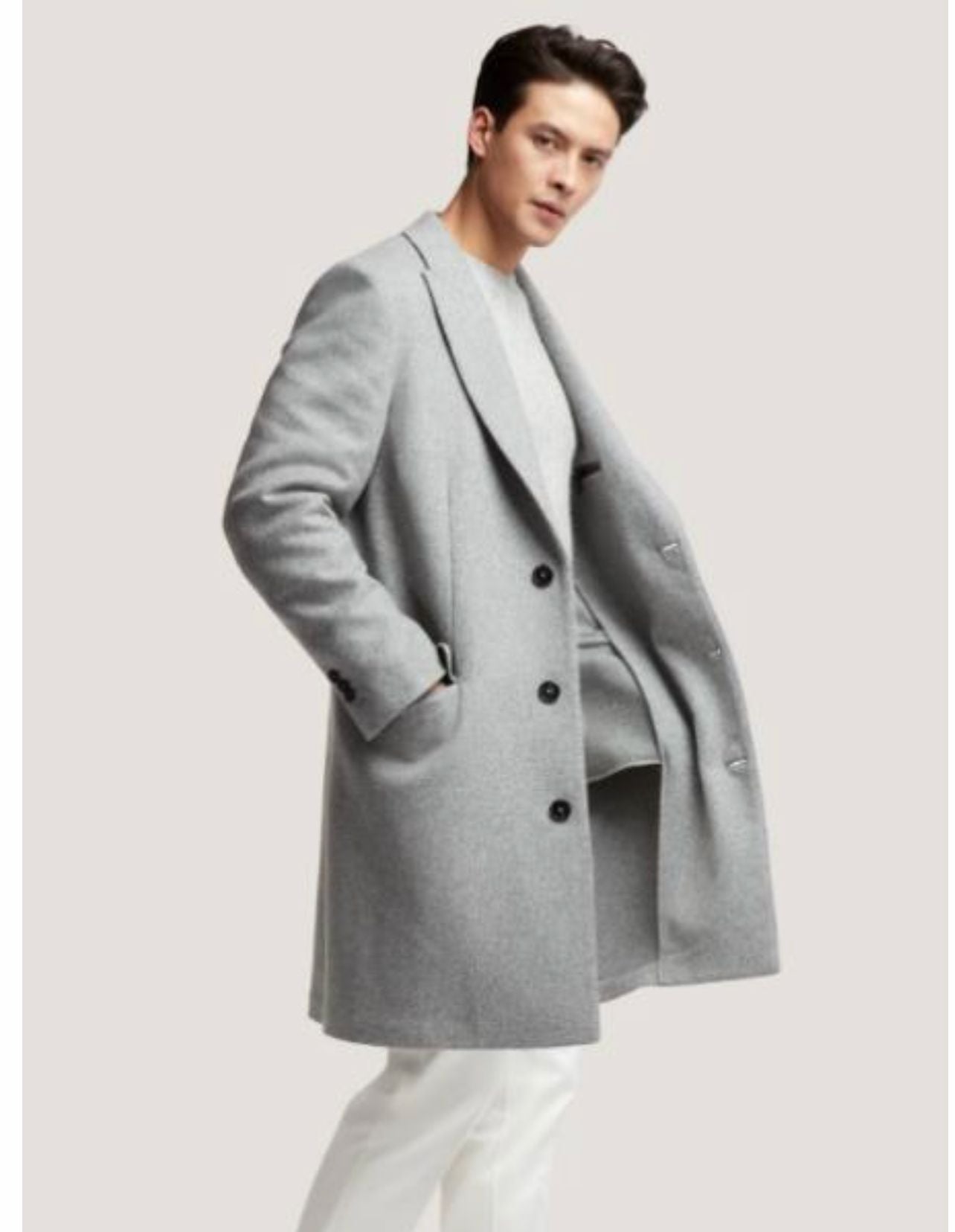 Men's Light Gray Wool Single-Breasted Overcoat