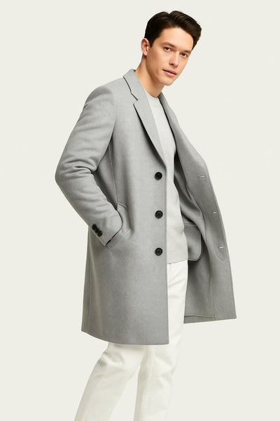 Men's Light Gray Wool Single-Breasted Overcoat