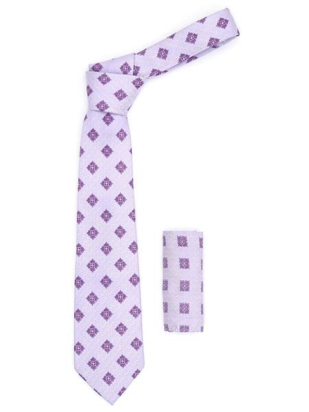 Men's Geometric Trendy Light Purple Necktie With Hanky Set-Men's Neck Ties - Mens Dress Tie - Trendy Mens Ties