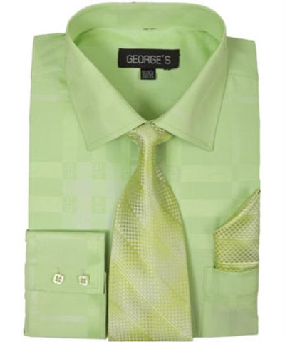 Lime 60% Cotton 40% Polyester Shadow Striped Tie with Hanky Men's Dress Shirt