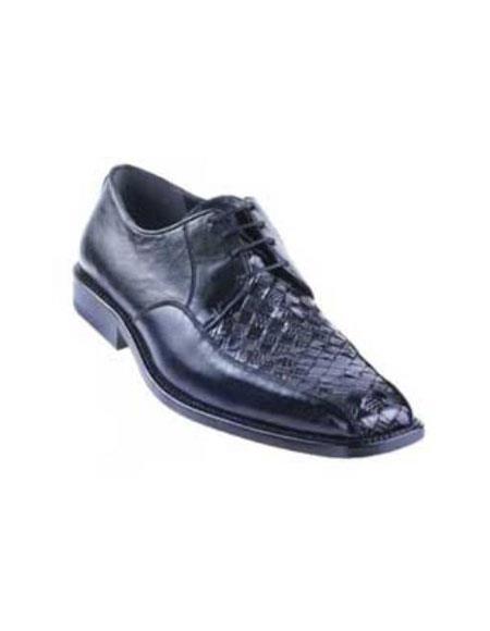 Black Basket Wave Genuine Lizard Shoes