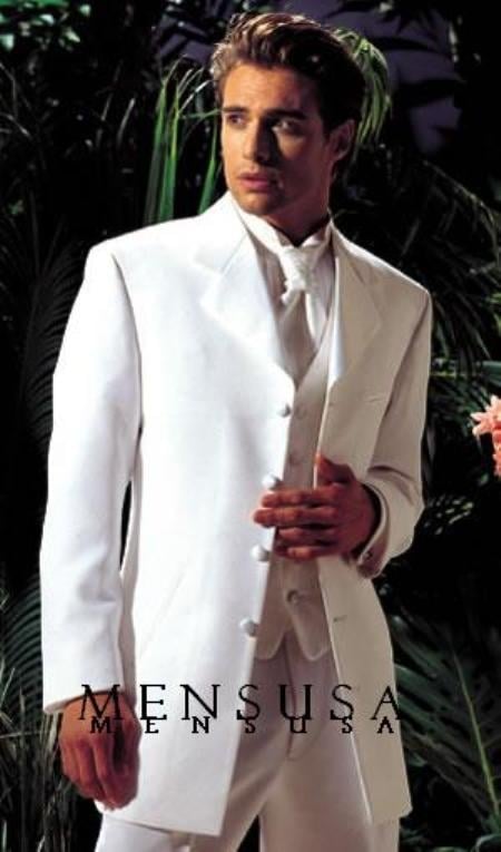 Longer coat 4 Button White Notch Tuxedo -38\ 4 Button \Long Coat Tuxedo\